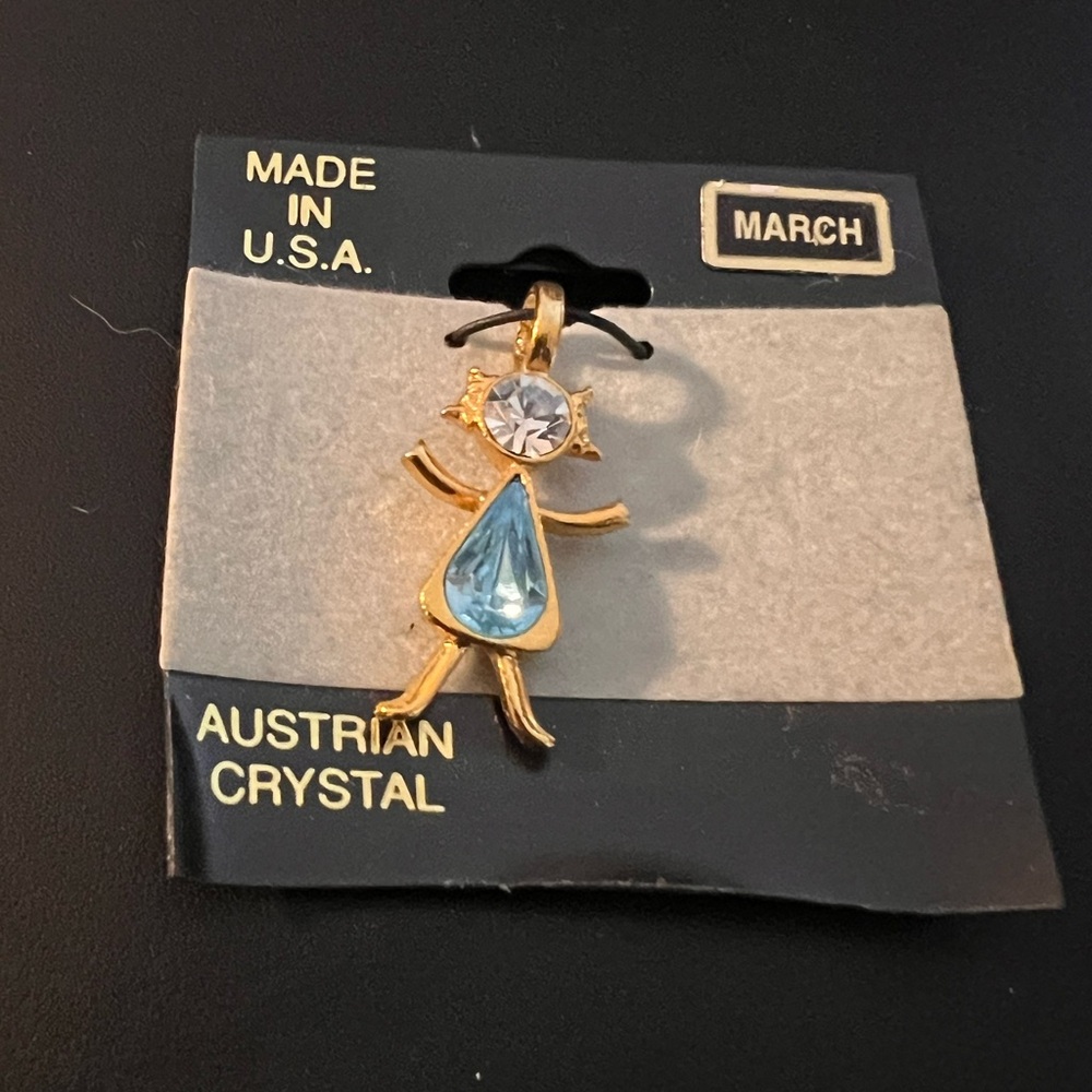 1997 MARCH Birthstone Plainville Stock Co Gold Finish Austrian Crystals Girl